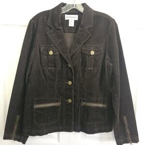 Bloomingdales Vintage Womens‎ Brown Corduroy Blazer Jacket 10P Preppy Petite